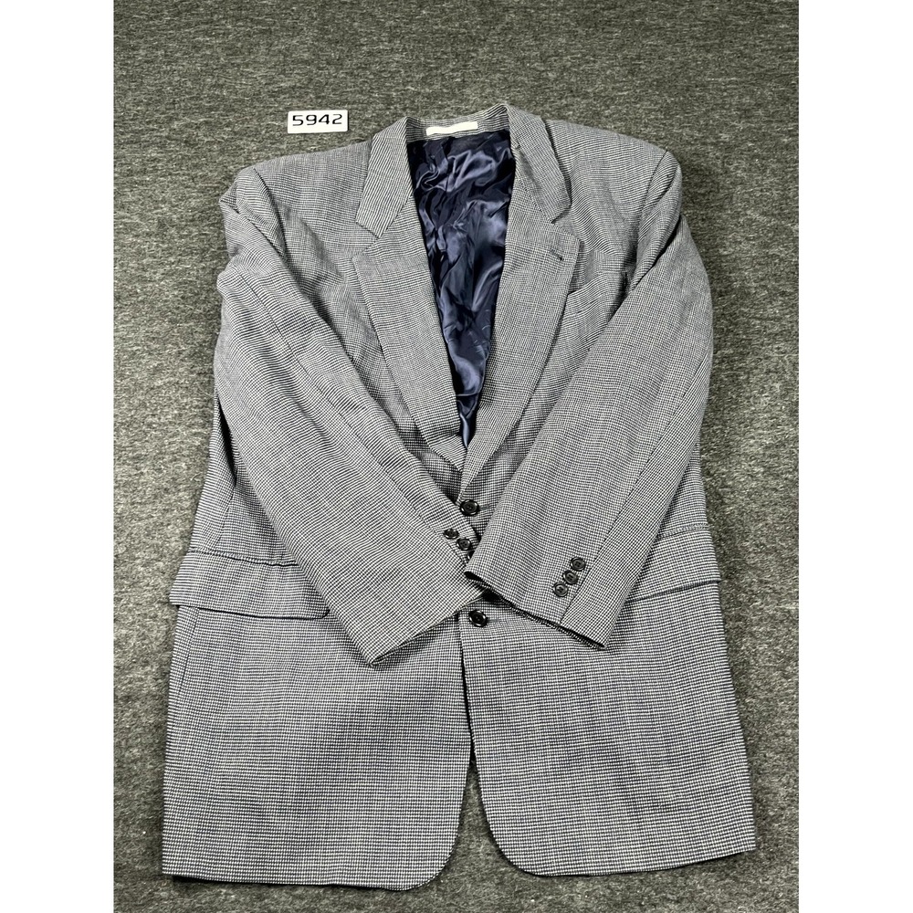 Hugo Boss Delon Blazer Jacket Mens 44L Blue‎ Micro Check Wool Notch Lapel Formal